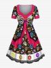 Halloween Skeleton Colorful Skulls Flowers Print Plus Size Matching Outfit For Couples -  