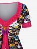 Halloween Skeleton Colorful Skulls Flowers Print Plus Size Matching Outfit For Couples -  
