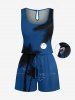 Ensemble chemise et barboteuse hawaïennes assorties, grande taille, imprimé cocotier, lune et mer, pour couples - Bleu 