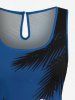 Ensemble chemise et barboteuse hawaïennes assorties, grande taille, imprimé cocotier, lune et mer, pour couples - Bleu 