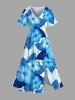 Tropical Leaf Hibiscus Flower Print Plus Size Matching Hawaii Beach Outfit For Couples -  
