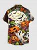 Plus Size Pumpkin Ghost Monster Bat Moon Spider Web Print Halloween Button Pocket Shirt For Men -  