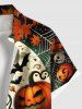 Plus Size Pumpkin Ghost Monster Bat Moon Spider Web Print Halloween Button Pocket Shirt For Men -  