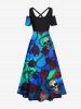 Plus Size Skull Rose Flower Vine Ombre Print Halloween Cold Shoulder Crisscross A Line Maxi Dress -  