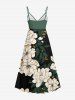 Plus Size Flower Leaf Print Hawaii Surplice A Line Cami Dress -  