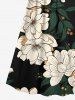Plus Size Flower Leaf Print Hawaii Surplice A Line Cami Dress -  