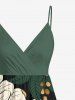 Plus Size Flower Leaf Print Hawaii Surplice A Line Cami Dress -  
