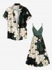 Plus Size Flower Leaf Print Hawaii Surplice A Line Cami Dress -  