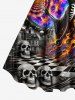 Plus Size Skull Skeleton Checkerboard Spiral Galaxy Fire Flame Print Halloween A Line Tank Dress -  
