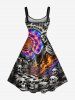 Plus Size Skull Skeleton Checkerboard Spiral Galaxy Fire Flame Print Halloween A Line Tank Dress -  