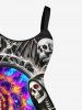 Plus Size Skull Skeleton Checkerboard Spiral Galaxy Fire Flame Print Halloween A Line Tank Dress -  