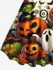 Plus Size Pumpkin Ghost Monster Bat Moon Spider Web Print Halloween A Line Tank Dress -  