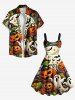 Plus Size Pumpkin Ghost Monster Bat Moon Spider Web Print Halloween A Line Tank Dress -  
