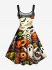 Plus Size Pumpkin Ghost Monster Bat Moon Spider Web Print Halloween A Line Tank Dress -  
