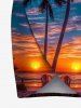 Cache-maillot de plage convertible grande taille à imprimé cocotiers, crépuscule et coucher de soleil, style hawaïen - Bleu Marine 4X
