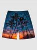 Plus Size Coconut Tree Ombre Dusk Sunset Print Hawaii Drawstring Pocket Beach Shorts For Men -  