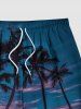 Plus Size Coconut Tree Ombre Dusk Sunset Print Hawaii Drawstring Pocket Beach Shorts For Men -  