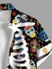 Chemise grande taille pour homme, motif squelette d'Halloween, crânes colorés, fleurs, boutons et poches - Noir 2XL