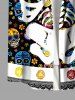 Chemise grande taille pour homme, motif squelette d'Halloween, crânes colorés, fleurs, boutons et poches - Noir 5XL