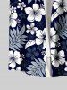 Plus Size Hibiscus Flowers Tropical Leaf Print Buttons Pocket Hawaii Shirt For Men -  