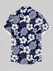 Plus Size Hibiscus Flowers Tropical Leaf Print Buttons Pocket Hawaii Shirt For Men -  