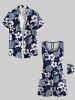 Plus Size Hibiscus Flowers Tropical Leaf Print Cinched Hawaii Romper -  