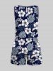 Plus Size Hibiscus Flowers Tropical Leaf Print Cinched Hawaii Romper -  