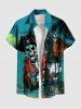 Plus Size Halloween Skull Pirate Ship Lantern Print Buttons Pocket Shirt For Men -  
