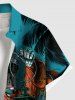 Plus Size Halloween Skull Pirate Ship Lantern Print Buttons Pocket Shirt For Men -  