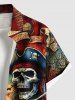 Plus Size Skulls Pirate Ship Sea Waves Cruise Print Buttons Pocket Hawaii Shirt For Men -  