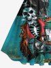 Plus Size Halloween Skull Pirate Ship Lantern Print 1950s Vintage Dress -  