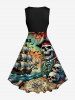 Robe vintage grande taille à imprimé tête de mort, bateau pirate, vagues, croisière, style hawaïen des années 1950 - Noir XXS
