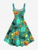 Plus Size Halloween Pumpkin Ghost Skulls Spider Bat Maple Leaf Print Tank Dress -  
