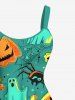 Plus Size Halloween Pumpkin Ghost Skulls Spider Bat Maple Leaf Print Tank Dress -  