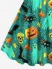Plus Size Halloween Pumpkin Ghost Skulls Spider Bat Maple Leaf Print Tank Dress -  