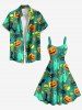 Robe débardeur grande taille à imprimé citrouille, fantôme, crâne, araignée, chauve-souris, feuille d'érable pour Halloween - Vert 1X