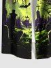 Plus Size Halloween Bat Moon Tree Cross Tombstone Print Buttons Pocket Shirt For Men -  