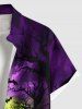 Plus Size Halloween Bat Moon Tree Cross Tombstone Print Buttons Pocket Shirt For Men -  