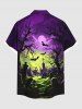 Plus Size Halloween Bat Moon Tree Cross Tombstone Print Buttons Pocket Shirt For Men -  