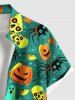 Plus Size Halloween Pumpkin Ghost Skulls Spider Bat Maple Leaf Print Buttons Pocket Shirt For Men -  
