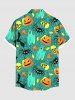 Plus Size Halloween Pumpkin Ghost Skulls Spider Bat Maple Leaf Print Buttons Pocket Shirt For Men -  
