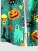 Plus Size Halloween Pumpkin Ghost Skulls Spider Bat Maple Leaf Print Buttons Pocket Shirt For Men -  