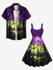 Plus Size Halloween Bat Moon Tree Cross Tombstone Print Tank Dress -  