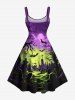 Plus Size Halloween Bat Moon Tree Cross Tombstone Print Tank Dress -  