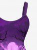 Plus Size Halloween Bat Moon Tree Cross Tombstone Print Tank Dress -  