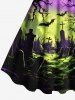 Plus Size Halloween Bat Moon Tree Cross Tombstone Print Tank Dress -  