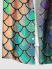 Plus Size Colorful Mermaid Fish Scale Print Buttons Pocket Hawaii Shirt For Men -  