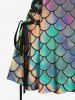 Plus Size Colorful Mermaid Fish Scale Print Lace Up Hawaii Tank Dress -  