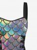 Plus Size Colorful Mermaid Fish Scale Print Lace Up Hawaii Tank Dress -  