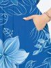Robe mi-longue hawaïenne fendue à imprimé fleurs et feuilles grande taille - Bleu Ciel XXS